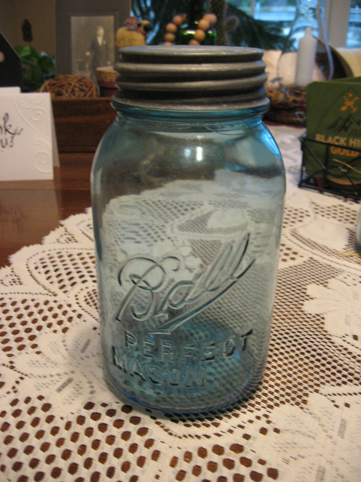 Ball Perfect Mason Jar #5-Zinc Lid-Aqua Blue-Quart-1910-1923 - $13.00
