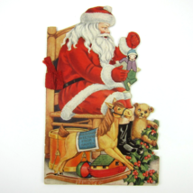 Antique Christmas Card Booklet Story Die-cut Santa Toys Rocking Horse Teddy Bear - £39.31 GBP