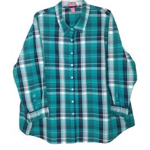 Woman Within Blouse Size 4X Long Sleeve Button Front Collared Green Plaid - £11.84 GBP
