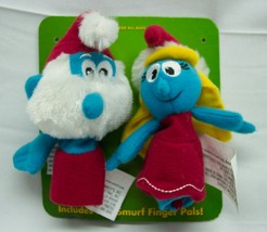 Smurfs PAPA SMURF &amp; SMURFETTE FINGER PUPPETS Plush STUFFED ANIMAL Toy Ch... - £13.06 GBP