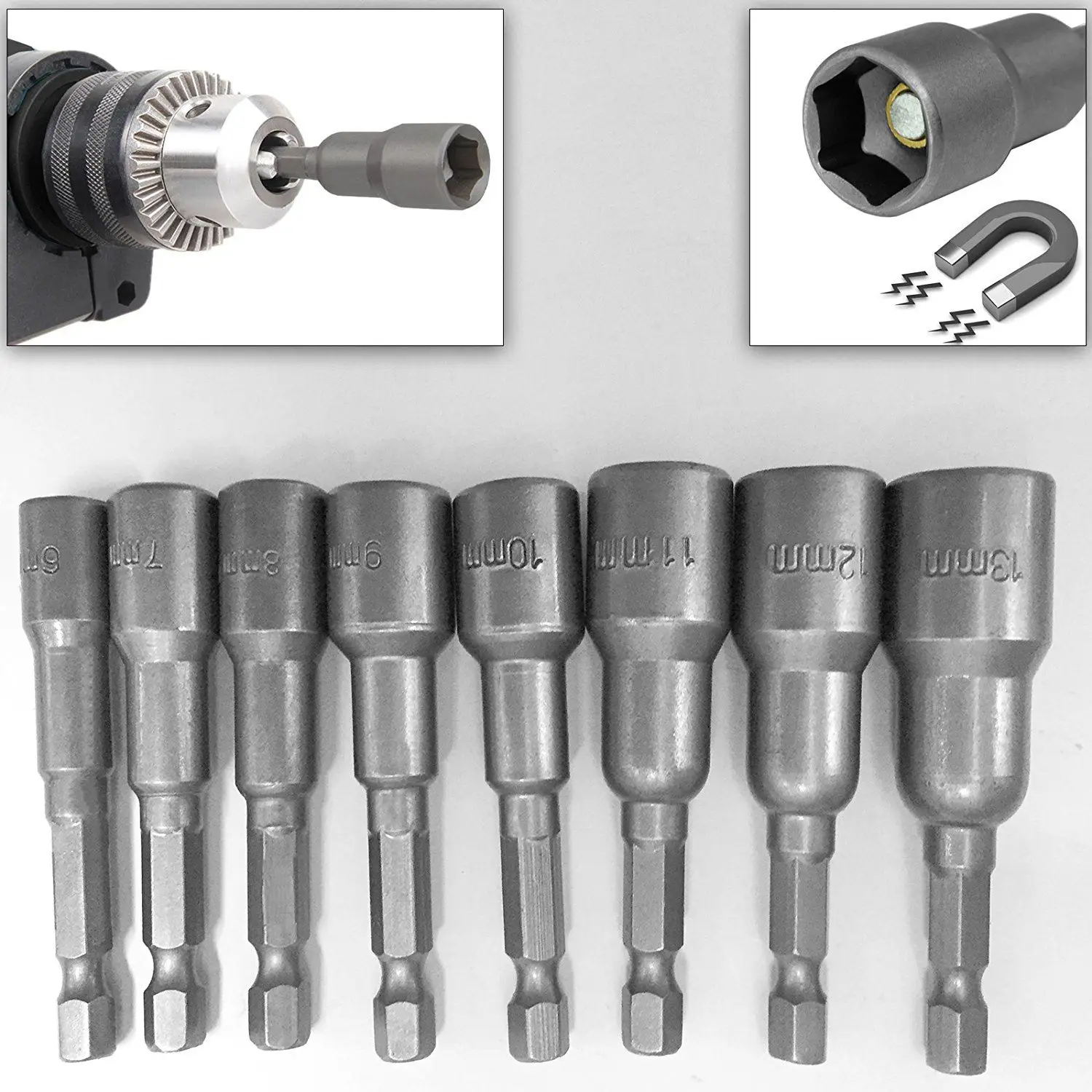 8pcs 1/4 inch Hex Magnetic Nut Driver Socket Set Metric Impact Drill Bits 6 to 1 - £86.53 GBP