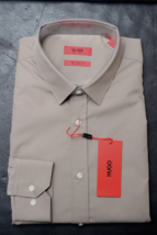 HUGO BOSS Homme Elisha Facile Fer Extra Slim Fit Marron Robe Coton Shirt 39 15.5 - £50.54 GBP