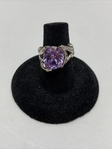Stunning Silver Tone Round Simulated Round Purple  Stone Ring  Size 5 KG - $14.85