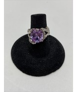 Stunning Silver Tone Round Simulated Round Purple  Stone Ring  Size 5 KG - $20.85 CAD