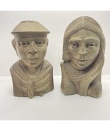 Wood carved Busts Man And Woman Wood Art Handmade Figures Sculpture - £36.86 GBP