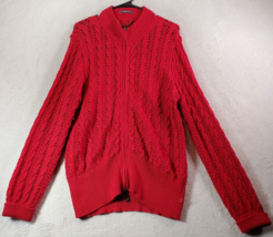 Liz Claiborne Cardigan Sweater Womens Large Red Eyelet Long Sleeve Logo Full Zip - $25.75