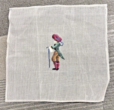 Vintage Fancy Dressed Man w Walking Stick Needlepoint Canvas 13 x 12.5&quot; - $18.32