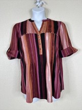 NWT Cocomo Womens Plus Size 1X Purple Stripe Studded V-neck Top Elbow Sleeve - $29.69