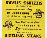 Innkeeper Al Sizzling Steaks Table Top Menu The Broiler 1960&#39;s - £14.01 GBP