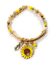 Sunflower Multi Bead Charm Stretch Bracelet Gold - £11.85 GBP