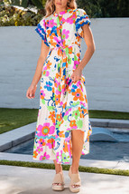 Alena Ricrac Trim Flutter Sleeve Buttoned Floral Maxi Dress - $718.72 MXN