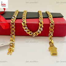 18 Kt Real Solid Yellow Gold Two Tone Curb Cuban Genuine Hallmark Chain ... - $6,336.04+