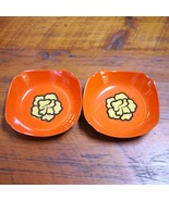 Pair Vtg Japanese Lacquered Orange Gold Flowers Square Serving Bowls Dishes - £23.53 GBP