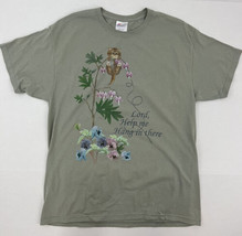 Lord Help Me Hang in There Kitty Cat T-shirt Size L 42-44 Gray Flowers Novelty - £10.47 GBP