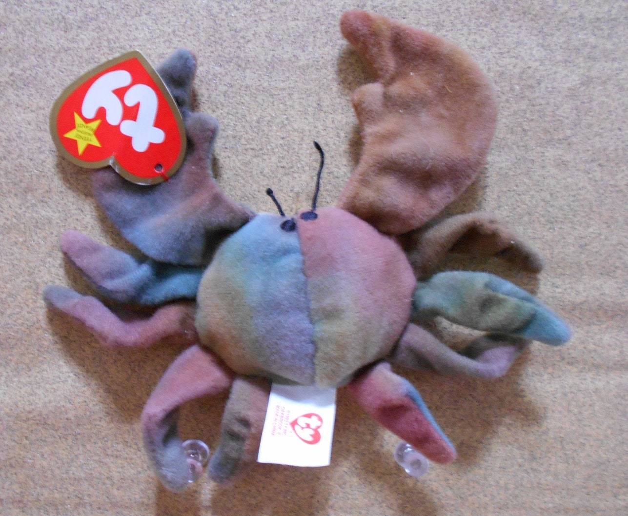 Ty Teenie Beanie Baby "Claude the Crab" w/Errors, Rare 1993 HK, Old