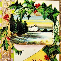 Joyful Christmas 1910s Greeting Postcard Embossed Farmhouse Gold Gel Coa... - $29.99