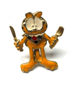 Garfield the Cat Ready to Eat Napkin Fork Knife 1 1/2&quot; tall Enameled Vin... - $16.29 CAD