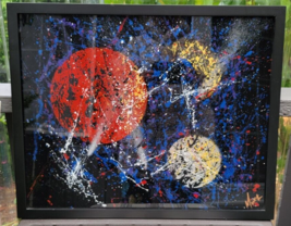 Original Painting On Glass Mura Fowski French Artist Abstract Space Planets - £312.69 GBP