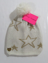 Betsey Johnson Knit Beanie  Hat with Pom Ivory with Gold Stars - $19.99