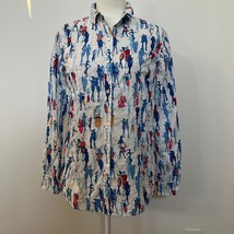 J. McLaughlin Lois Whimsical Pattern Cotton Button Up Long Sleeve Shirt ... - £37.88 GBP