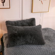 LIFEREVO 2 Pack Faux Fur Pillow Shams,Shaggy Plush Home Decorative Luxury Series - £22.20 GBP