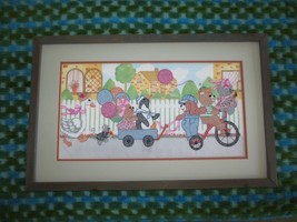 Framed &amp; Double Matted ANIMAL PARADE CROSS STITCH Wall Hanging - 15 3/4&quot;... - £19.91 GBP