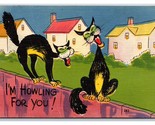 Comic Black Cats on Fence Howling For You UNP Linen Postcard U7 - $3.91