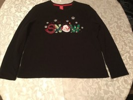 Size medium petite sweater Merry Bright snowman let it snow black - $13.99