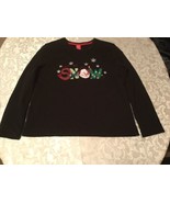 Size medium petite sweater Merry Bright snowman let it snow black - $13.99