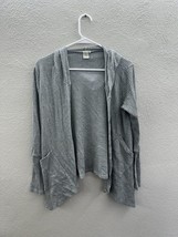 Paper Crane Womens Cardigan Small Gray Waffle Knit Long Sleeve Open Front Hooded - £11.11 GBP