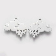 Rain Cloud Charm Silver Stainless Steel Storm Pendant Rainy Day Jewelry Supplies - £4.66 GBP