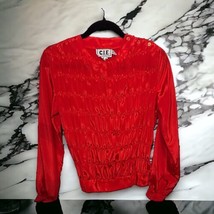 Vtg 80’s C.I.E Women’s Size 6 Silk Red Ruffled Top w/Button Detail Glam - £12.56 GBP