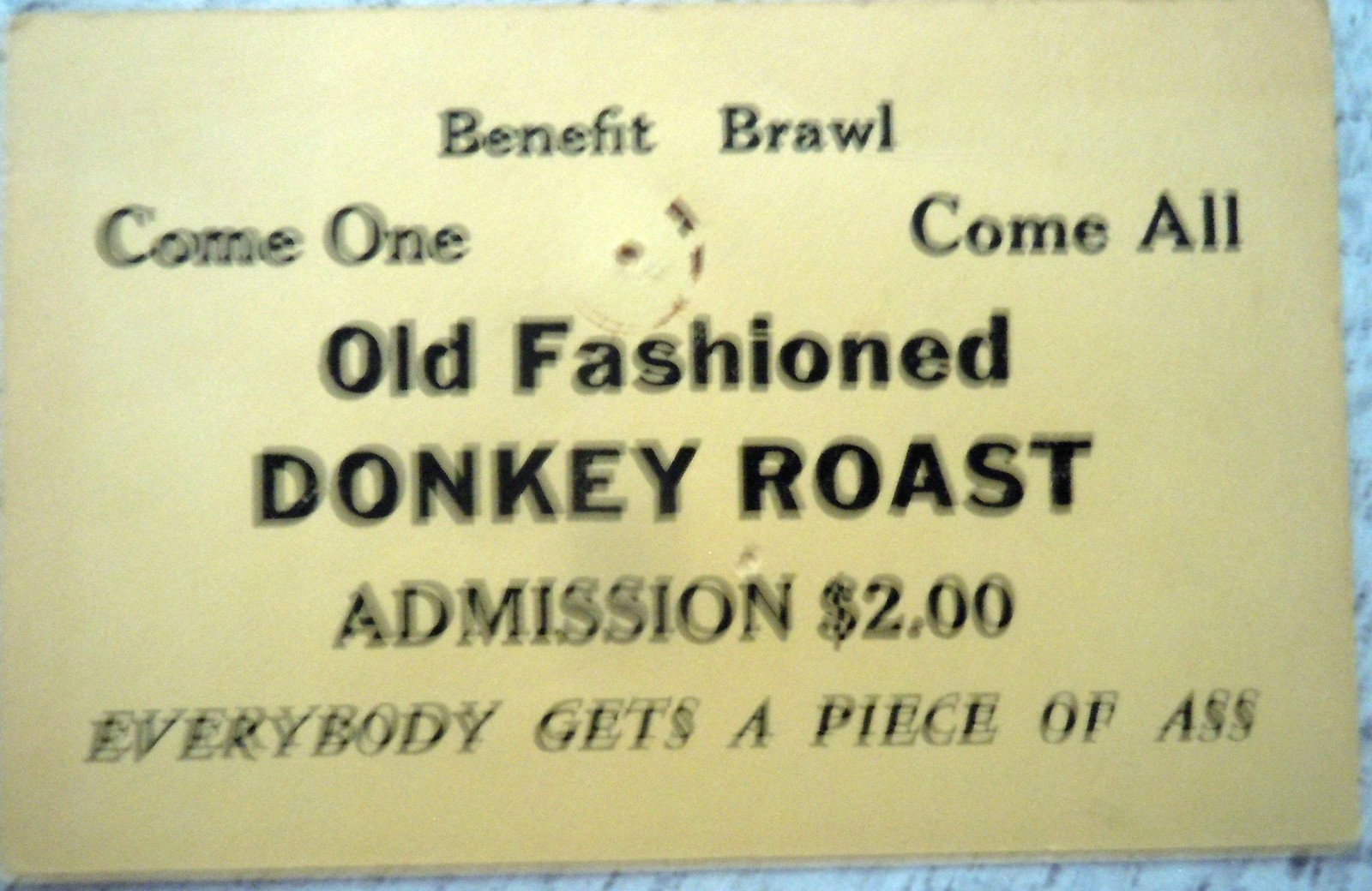 Vintage Old Fashioned Donkey Roast Admission Ticket 1950s - $2.99