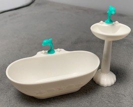Vintage Polly Pocket Dollhouse Dolphin Tub Bath Pedestal Sink Set - $145.68 MXN
