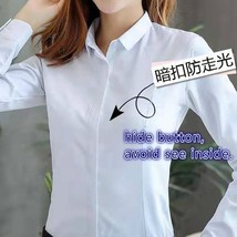 Ies tops spring autumn white shirt women s blouses casual long sleeve lapel hide button thumb200