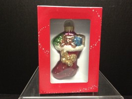 Macys Holiday Lane Christmas Glass Ornament Stocking - £8.29 GBP