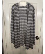 Eileen Fisher Gray Stripe Organic Linen Knit Long Hooded Cardigan Sweate... - $32.73