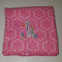 Little Bedding Nojo Zebra Pink Fleece Baby Blanket Lovey White Flowers Bird - $14.80