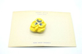 Anne Rice Saranac Ceramics Painted Yellow Blue Paisley Flower Pin Brooch Vintage - $24.49