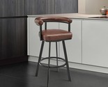 Armen Living Magnolia Swivel Counter Stool in Black Metal with Brown Fau... - £411.61 GBP