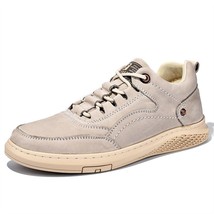 Men&#39;s genuine Leather Shoess High Top Sneakers Beige 10 - $36.95