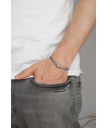 Men&#39;s bracelet with silver bead charm and a gray cord, gift for him - £7.96 GBP+