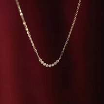 14ct Solid Gold Zirconia Crystal Curve Necklace Delicate, Dainty,  14K Au585 - £155.28 GBP