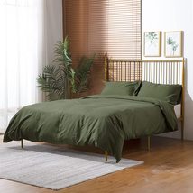 Duvet Cover Queen 100% Cotton Washed Bedding Set in Dark Moss Green Ultr... - £50.62 GBP+