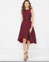 NWOT White House Black Market Floral Jacquard High Low Dress 2 Red Full Skirt - £39.32 GBP