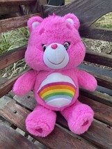 Care Bears Cheer Bear 14&quot; Stuffed Plush Animal 2014 Hot Pink Rainbow So ... - $18.81