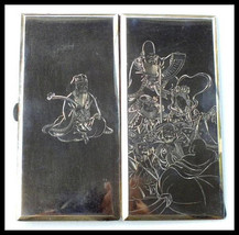 Cigarette Case Sterling 950 Silver Japanese Elegant Etched Figurative Design - £552.00 GBP