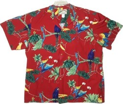 Aloha Hawaiian Paradise Found Men&#39;s Button Up Shirt Parrots Tiki Red XL - £18.80 GBP