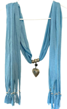 Pewter Pendant Scarf Heart Pendant Jewelry Scarf and Tassels New - $8.73