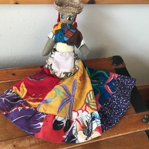 Estate Handmade South American Folk Art Doll with Colorful Dress Apron Gold Ear - £11.00 GBP